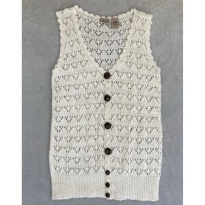 Daytrip Cream Crochet Knit V-Neck Button-Front Sweater Vest